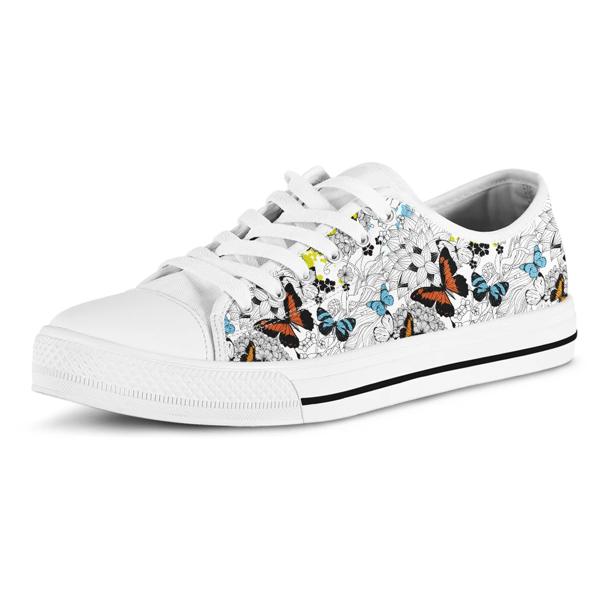 Beautiful White Butterfly Sneakers For Woman Low Top Lace-up Canvas Shoes Designer Ladies Plus Size 46 Shoes Women Sneakers