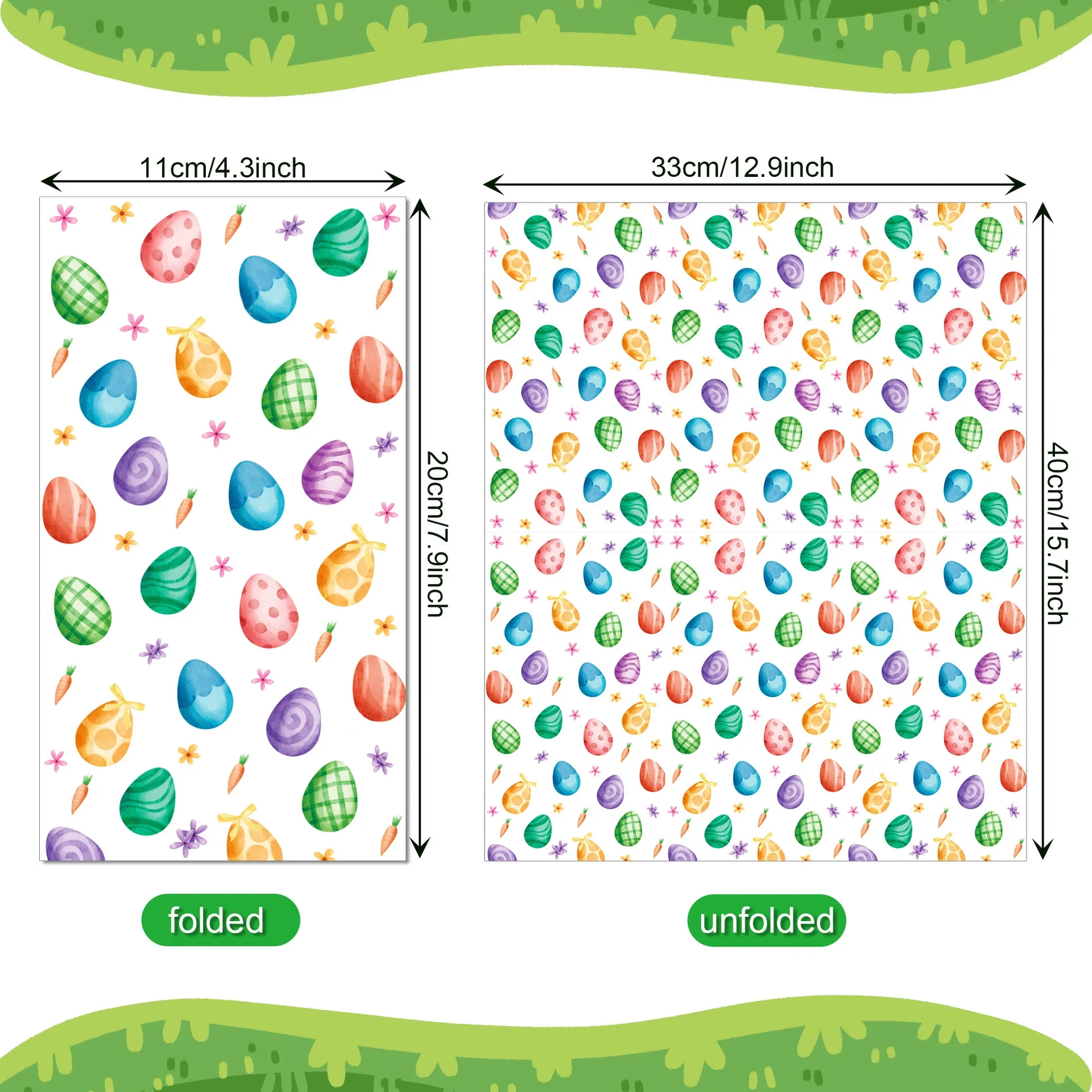 100PCS Easter Long Paper Napkins 2-Ply Disposable Easter Egg Paper Towels For Spring Holiday Party Table Decoration