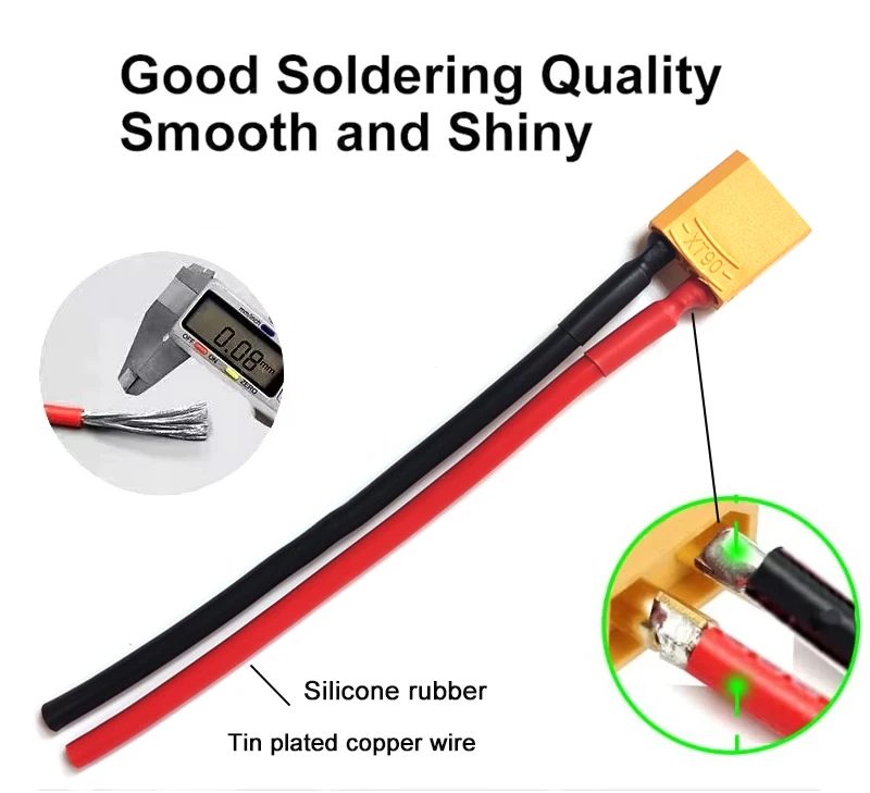 Câble XT90 10AWG mâle-femelle 30cm posé à plat, prêt à être utilisé.