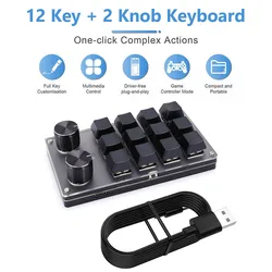 Enhanced Macro Gaming Mini Keyboard with 12 Programmable Keys and Dual Knobs (USB 12 Keys 2 Knob)