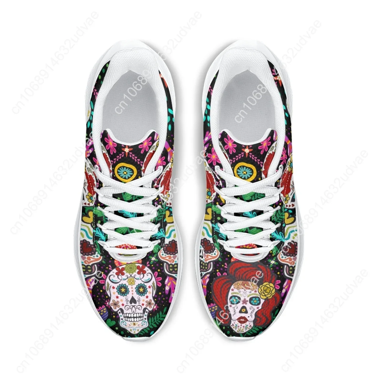 Stylish Mexican Day Of The Dead Skull Running Shoes Sugar Skull Print Girls Tennis Shoes Gym Shoes Zapatos Mujer