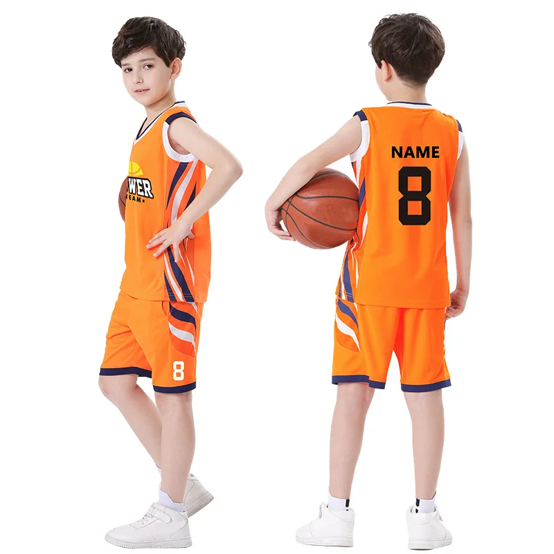 100% Plyester Children Basketball Uniform Set Breathable Kids Basketball Shirts Cheap Jersey For Boys M995