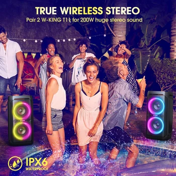W-KING 100W RMS Bluetooth Speakers, IPX6 Waterproof, V5.3 Portable Party Boombox Wireless Deep Bass/115dB Loud Massive Sound 6