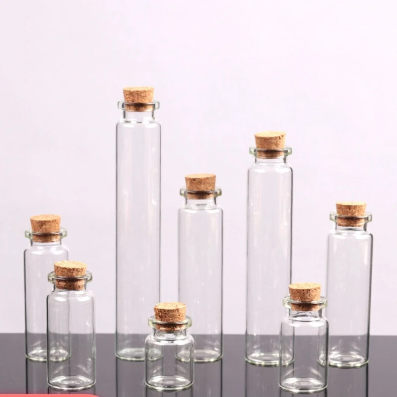 Hot Sale 30Pcs 0.5mL 1mL 5mL 6mL 20mL 30mL Mini Small Tiny Clear Cork Stopper Glass Bottles Vials Grocery