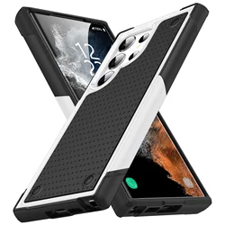 Hybrid Rugged Armor Shockproof Case with TPU Frame and Hard Plastic Back Cover - S24 (White - Black)