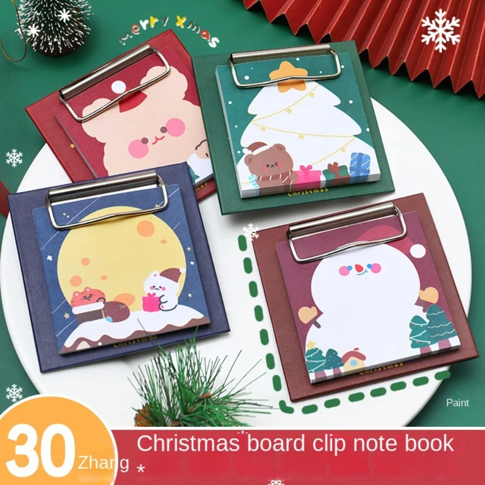 

30 Sheets Christmas Planner Notes with Clipboard Message Note Bookmarks Cute Xmas Folder Board Christmas Notepad