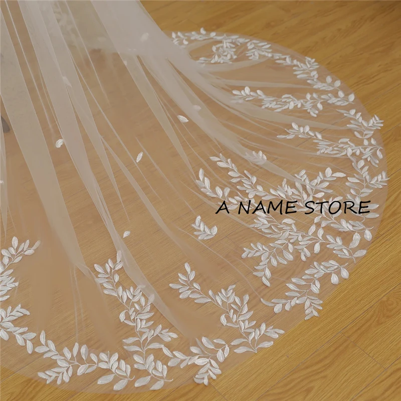 

Cathedral Long Lace Leaves Appliques Bridal Wedding Veils Accessories With Comb For Brides White Ivory Tulle Floral Leaf 3 4 m