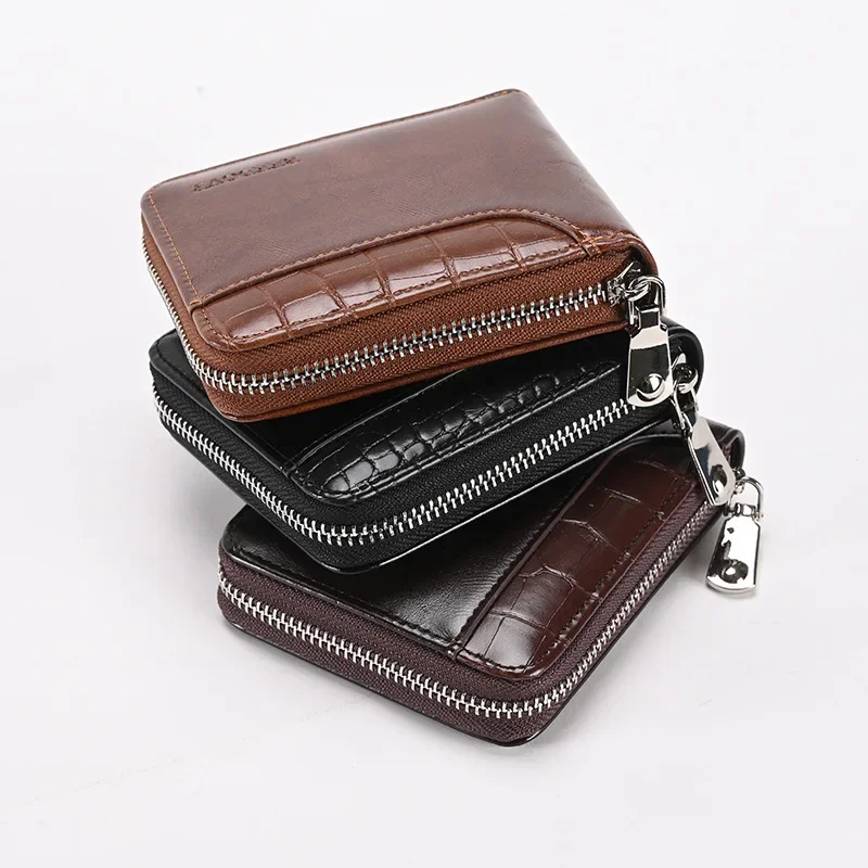 

2023 New Men's Wallet Horizontal RFID Anti-theft Brush Wallet Multi-card Dollar Short Money Clip Fashion Leather Zipper Purse