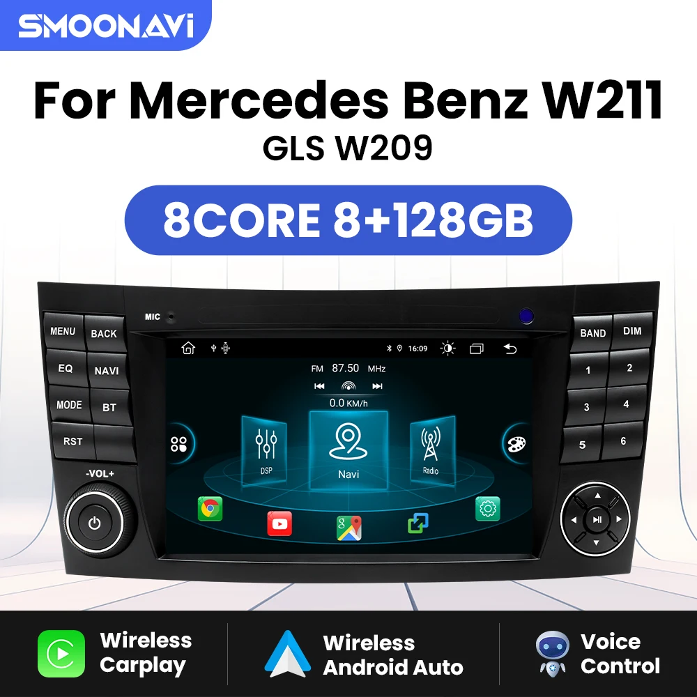 Lettore Autoradio Carplay Wireless 8G Per Mercedes Benz Classe E W211 E200 E220 E300 E350 E240 E270 E280 Classe Cls W219 Android 12