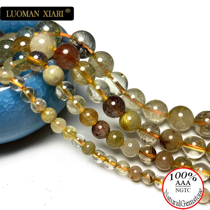 

LUOMAN XIARI круглые натуральные драгоценные камни, красочные рутилированные кварцевые Гладкие бусины россыпью, для самостоятельного изготовления ювелирных изделий браслет 6 8 10 мм