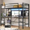 Loft Bed with U Shaped Desk and Led Lights with Charging Station and Storage Shelves Safety Guard Twin LED Loft Metal Bed Frame 2