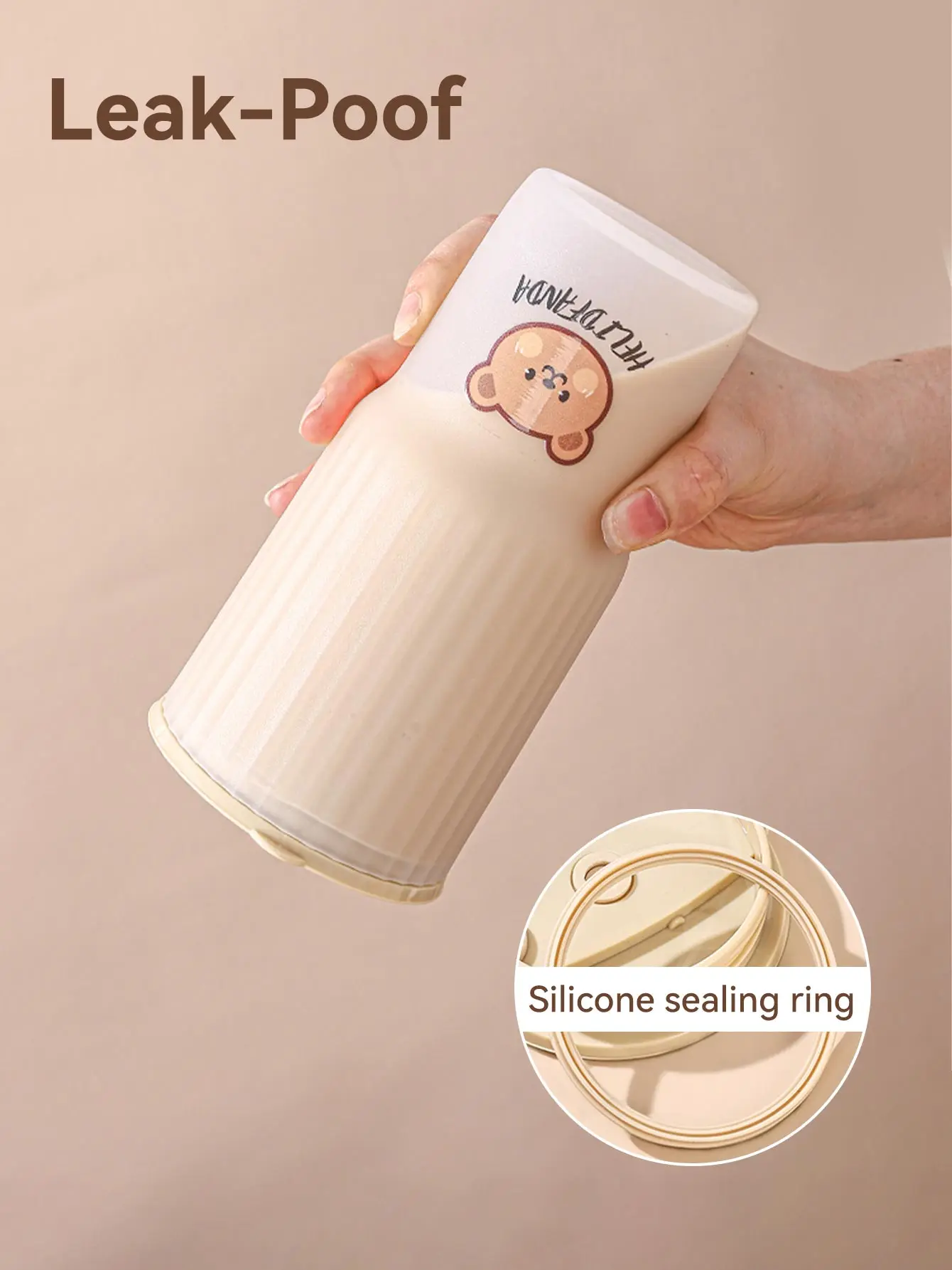 WORTHBUY Transparent Plastic Coffee Cup Portable Cute Bear Milk Tea Mug Heat-resisting Leak-proof Water Cups For Outdoor Travel