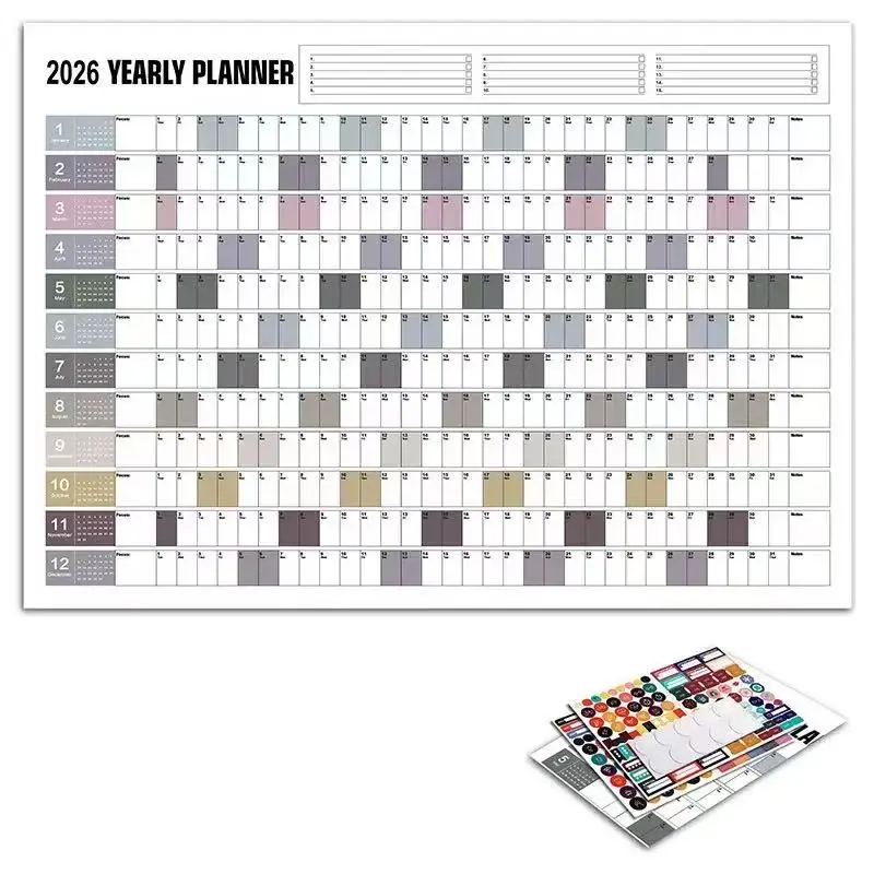 2026 Full Year English Wall Calendar - Creative Simple Planner & Christmas Gift