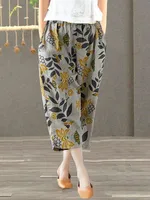 High Cotton Content Summer Artistic Harem Pants Loose Casual Cotton Linen Nine-Piece Mom Pants Elastic Waist Original Sle