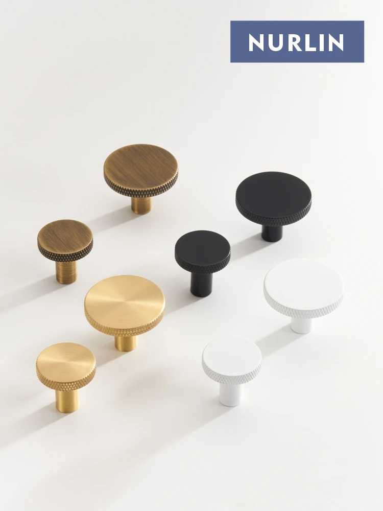 Nurlin Solid Brass Knurling Patterned Cabinet Knobs Matte Antique Brass Black White Gold Cabinet Handles Wall Bathroom Hooks