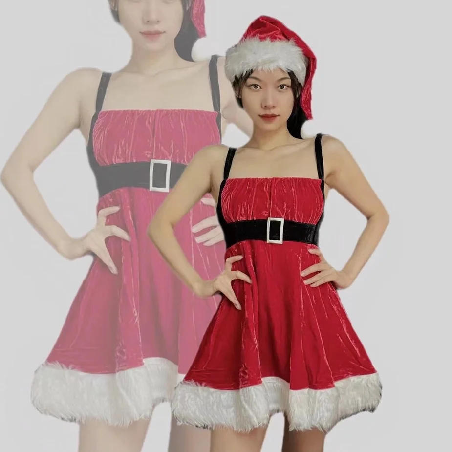 

Santa Claus Costume Female/Red Flannel Dress/Masquerade