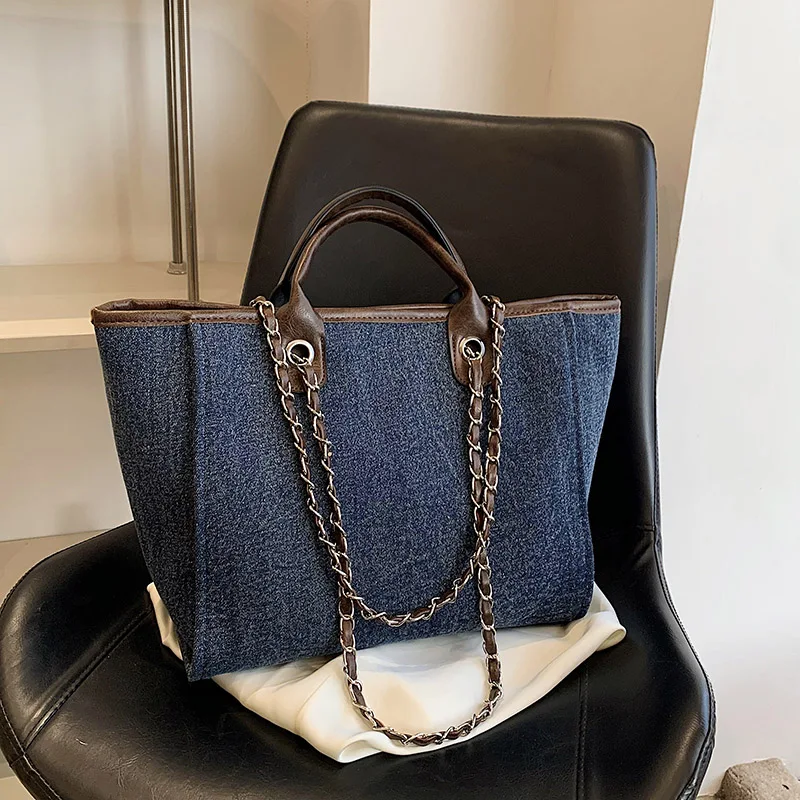 Lot - New Blue Denim CHANEL 'Deauville' Bowler Bag