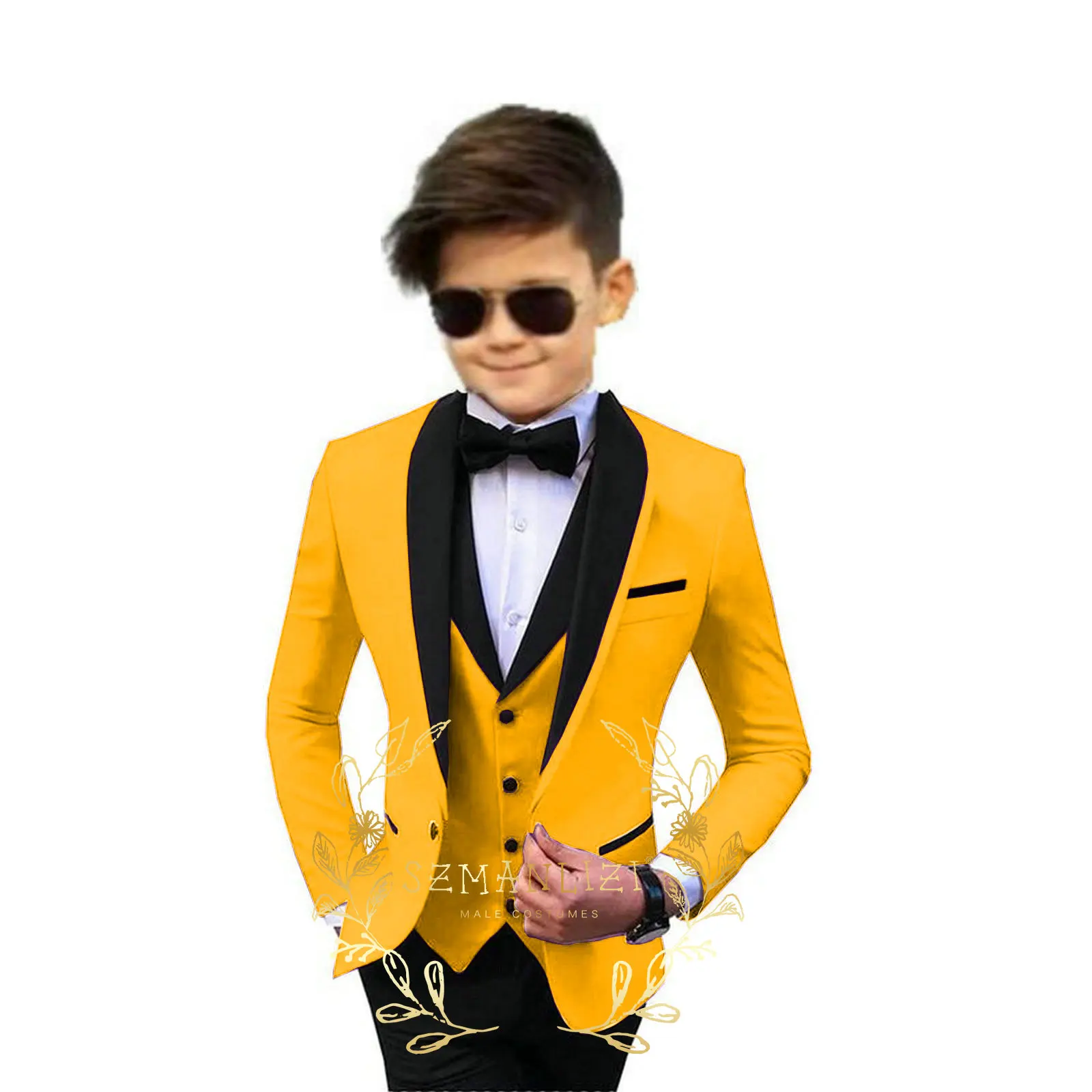 Formal Boys Suit For Wedding Children Gold Party Blazers Vest Pants Sets Outfit Shawl Lapel Kids Costume Gentlemen Prom Tuxedos