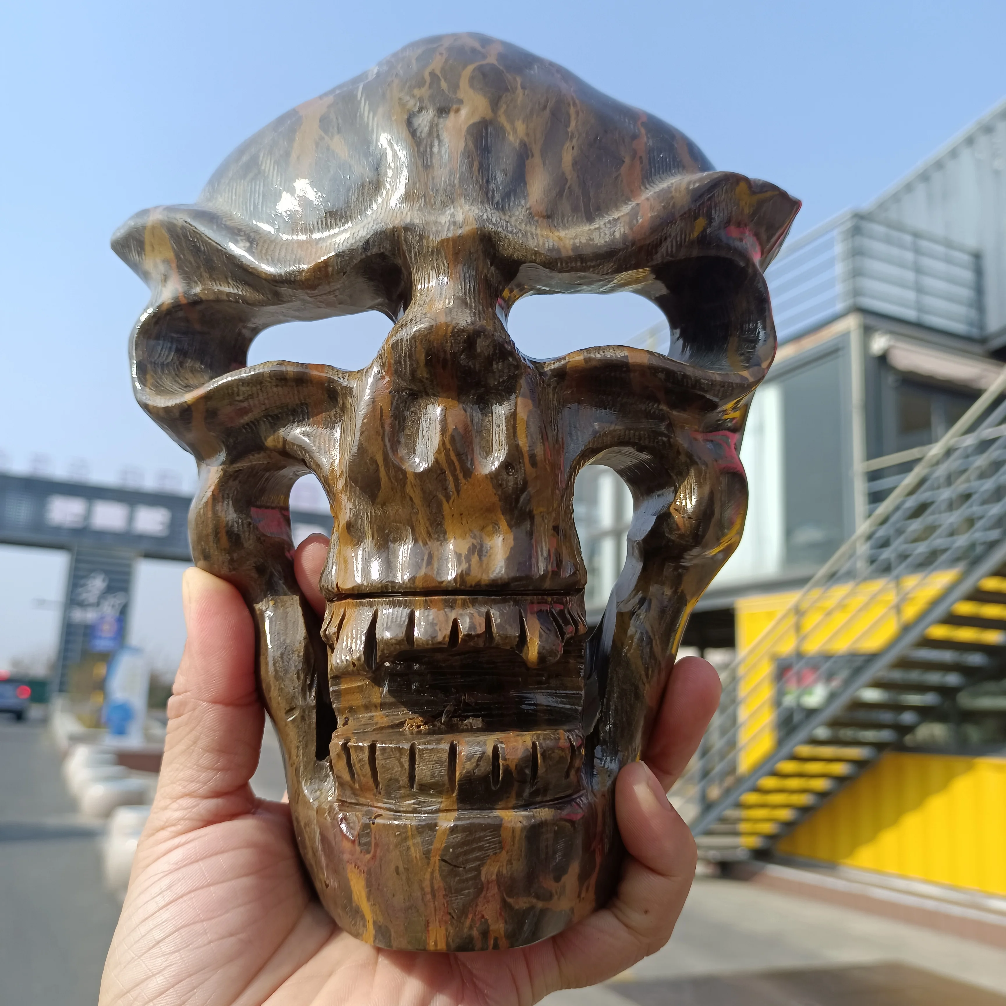 

Маска черепа из трех цветов, резная гримаса из кварцевой хрустальной руды, минеральный Восстанавливающий камень рейки, маска смерти на Хэллоуин