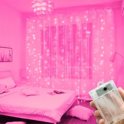 LED Curtain Fairy Lights - Festive Home & Outdoor Decoration - 3Mx1M 100LED (Pink)