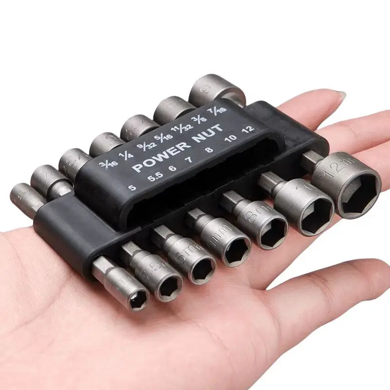 9/14Pcs Hex Sockets Sleeve Nut Driver Set Screwdriver Set Bits Socket Wrench Tools 5mm-12mm Power Nut Driver Drill Bit