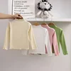 Autumn Winter Fashion Girl Long Sleeve T-Shirt with Ruffle Edges for Kids Soft and Warm Solid Color Children Casual Clothes Tops 1