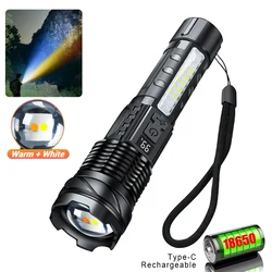 High-Power Waterproof LED Flashlight with Side Light and USB Rechargeable Zoom Lamp - 2Pack (Dual leds)