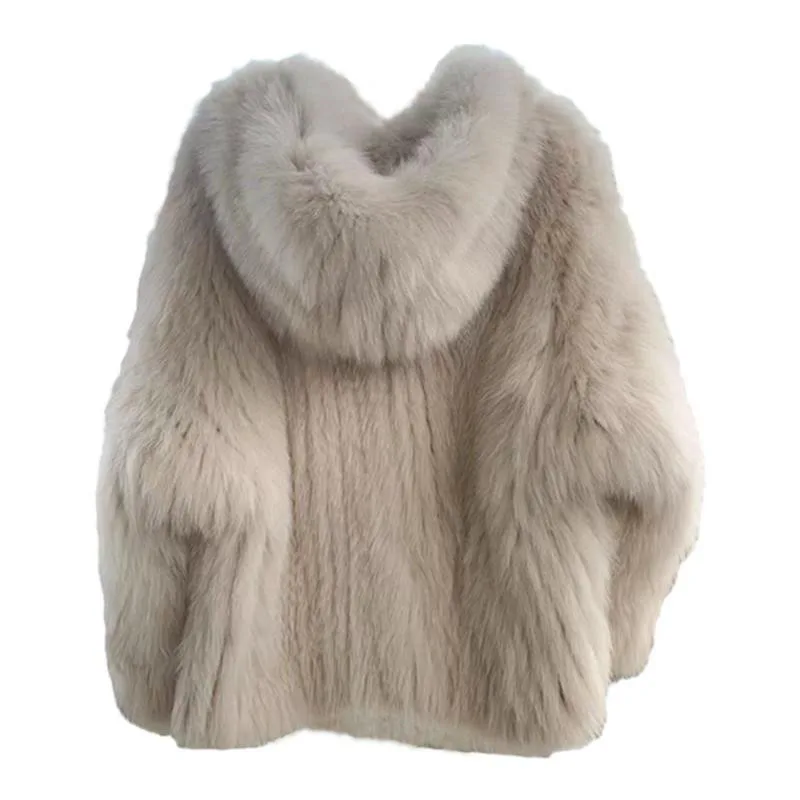 Chinese Fur  Encryption Double-Sided Woven Natural LUCKY Fox beizru Fur Coat Women's Hooded Big White Bear Young Furry Coat