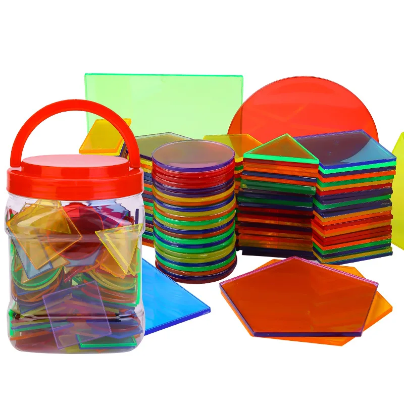 Translucent Geometric Puzzle Kids Toys Rainbow Blocks Montessori DIY ...