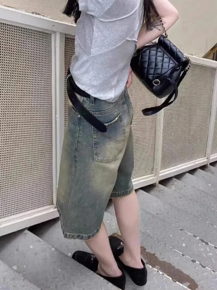 Denim Shorts Women Chic Leisure Streetwear High Waist Korean Style Summer Knee Simple Comfortable Students Clothing New Shorts