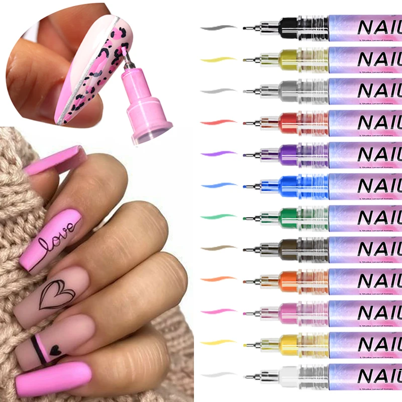 1set Nail Art Drawing Pen Graffiti Nail Acrylic Pen Waterproof Painting  Liner Diy 3d Abstract Line Nail Art Beauty Tool Manicure