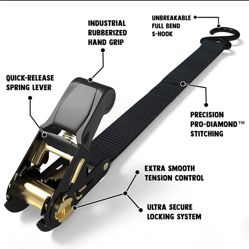 Ratchet Tie-Down Strap 1Set Motorcycle Fixed Heavy Cargo Trailer Transportation Car Tension Rope Tie Down Strap Kit Annular Belt
