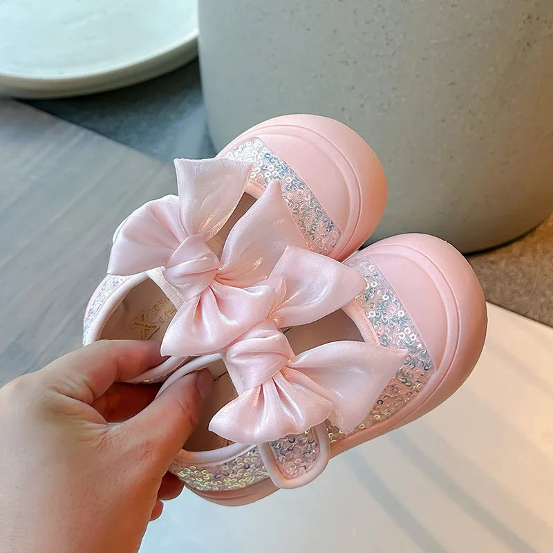 Children's Board Shoes 2024 Spring Autumn New Girls Non-slip Bow Toddler Flats Sequined Princess Loafer Soft-soled 3