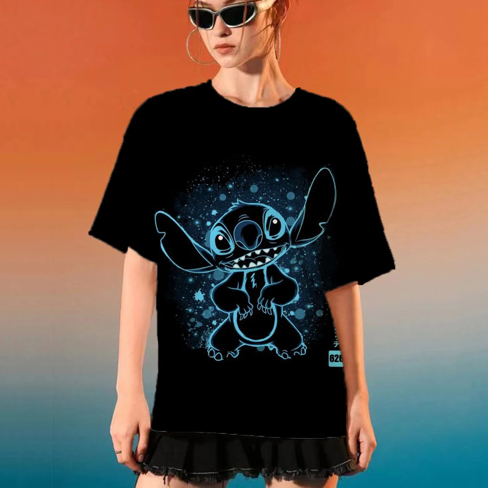 thumbnail image 1 of Camiseta de dibujos animados divertidos de Disney Stitch Camiseta de mujer con estampado de Lilo Stitch Camiseta estilo hip hop Ropa de mujer, 1 of 5