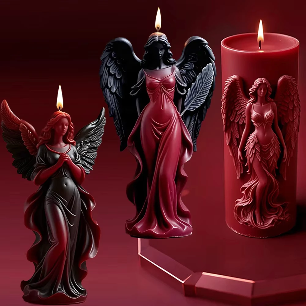 Gothic Winged Angel Relief Candle & Skirted Goddess Resin Mold