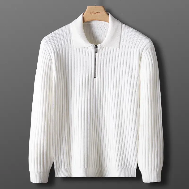 

Light Business Vertical Stripe Polo Sweater Men's Autumn and Winter Leisure Slim Fit Handsome Knitwear Pullover Half Zip Top