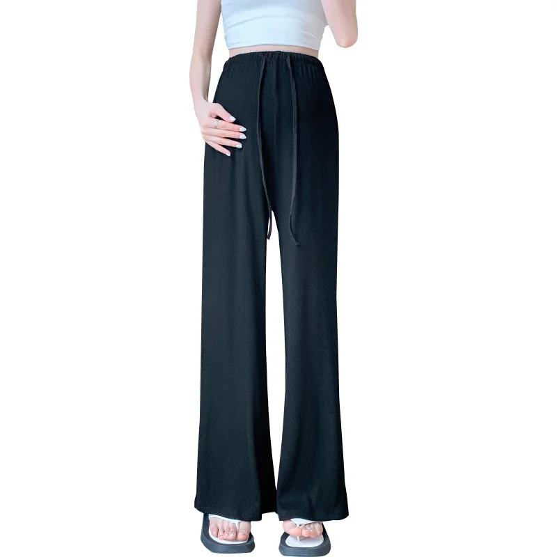 2025 Spring Maternity Drawstring Waist Pants Long Loose Casual Pregnant Woman Trousers Wide Legs Pregnancy Straight Pants 5