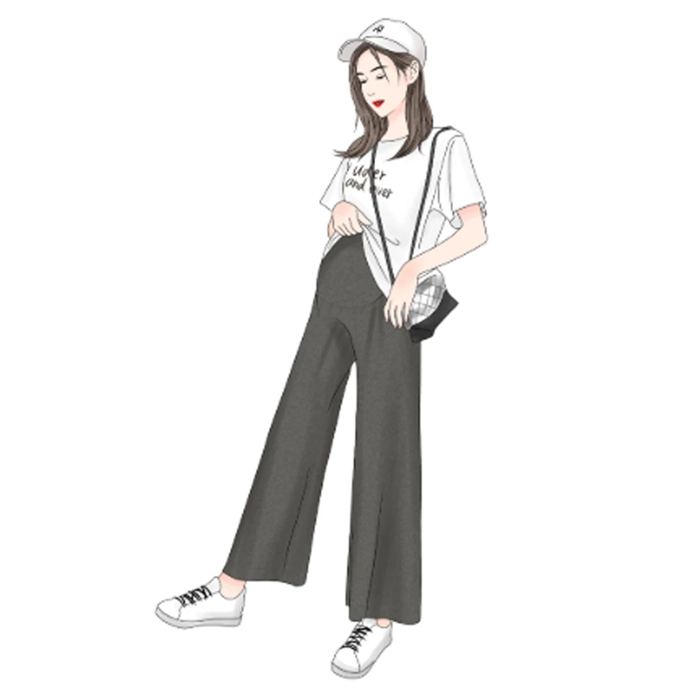 Summer Thin Cotton Pant For Pregnant Women Wide Leg Loose Maternity Abdomen Trousers High Waist Prenancy Full Length Belly Pants maternity pants