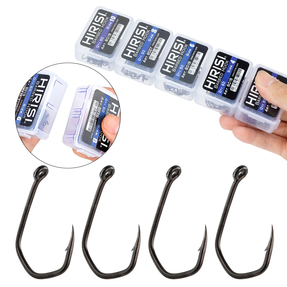50 stücke Karpfen Angeln Haken Stacheldraht Pinpoint Klaue Haken PTFE Beschichtung High Carbon Edelstahl Eyed Angel Haken 8019 – Detail 11
