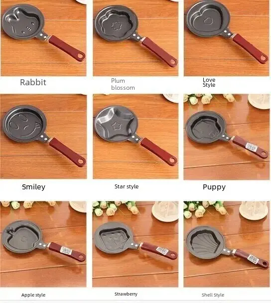 Egg Fryer Mini Heart Shaped Egg Fryer Long Handle Non-Stick Pot 12cm 14cm Cartoon Style Iron Pan Cast-iron