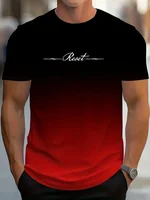 Men's Gradient Reset Letter 3D Printed T-shirt Summer Outdoor Casual Sports Quick Drying Short Sleeve Top Plus Size Men Clothing 1