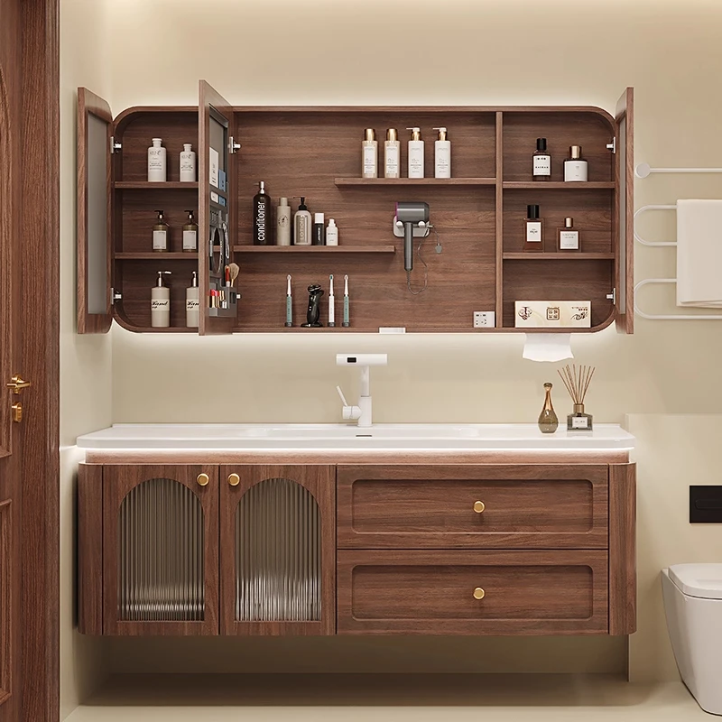 ตู้ห้องน้ำเซรามิกวินเทจ ตู้ลิ้นชักเก็บของในห้องน้ำ ตู้ห้องน้ำพร้อมกระจก ตู้ห้องน้ำ ตู้เก็บของในห้องน้ำ เฟอร์นิเจอร์สำหรับบ้าน 1