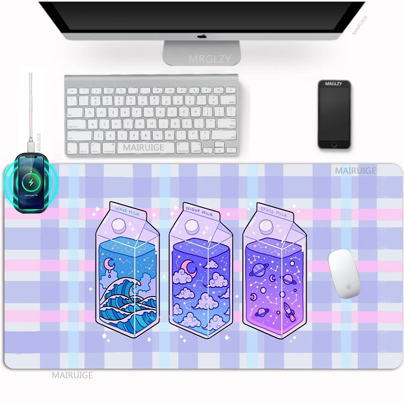 

Cute Cartoon Wireless Charging Mouse Pad Girly Mousepad Mat Charge Table Mats Gaming Accessories Desk Mats Milk Bottle Carpets