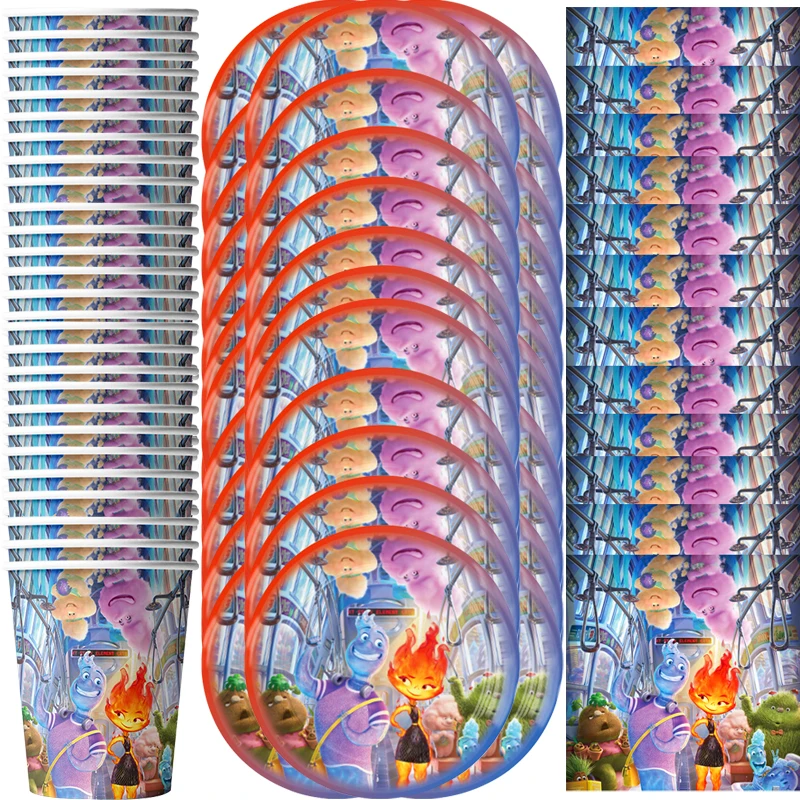 60pcs/lot Elemental Theme Cups Plates Napkins Boys Kids Girls Favors Decorations Tableware Set Birthday Party Events Supplies disney moana tableware paper plates cups napkins moana theme party decoration baby shower boys girls birthday party supplies