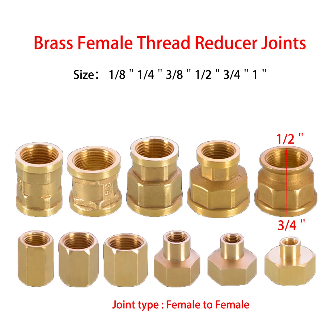 

1Pcs Female Thread Reducer Joints BSP 1/8" 1/4"3/8"1/2"3/4" 1" Brass Pipe Fitting Coupler Connector Hex Nut Adapter Accessories