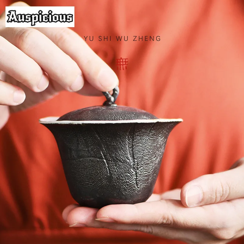 100ml Japanese Weaving Coarse Pottery Gaiwan Creative Black Tea Tureen Tea Maker Cover Bowl Handmade Drinkware Collection Gift