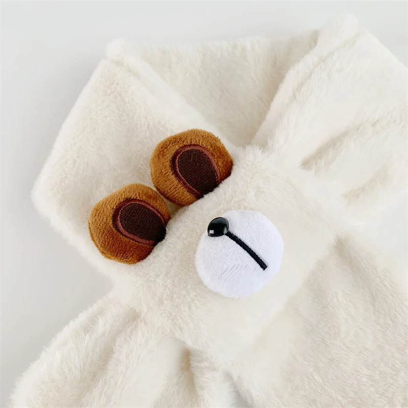 Cartoon Plush Baby Scarf Winter Faux Fur Scarves for Toddler Boys Girls Cute Bear Warm Kids Cross Neckerchief