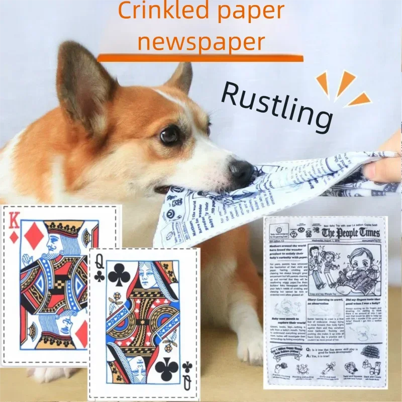 Interactive Squeaky Dog Chew Toy-Tearproof Simulated Newspaper Playing Cards For Corgi Teddy Small Puppy GWJ31_voghion.com