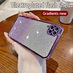 Custodia in silicone con placcatura glitter lucido e protezione per l'obiettivo della fotocamera per Samsung Galaxy A22 4G, M22, F22, M32