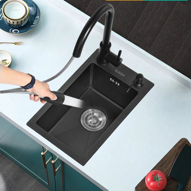 304 Stainless Steel Kitchen Sinks Bar Balcony Mini Sink Single Tank Black Nano Kitchen Accessories Thicken Wash Basin Small Sink 2